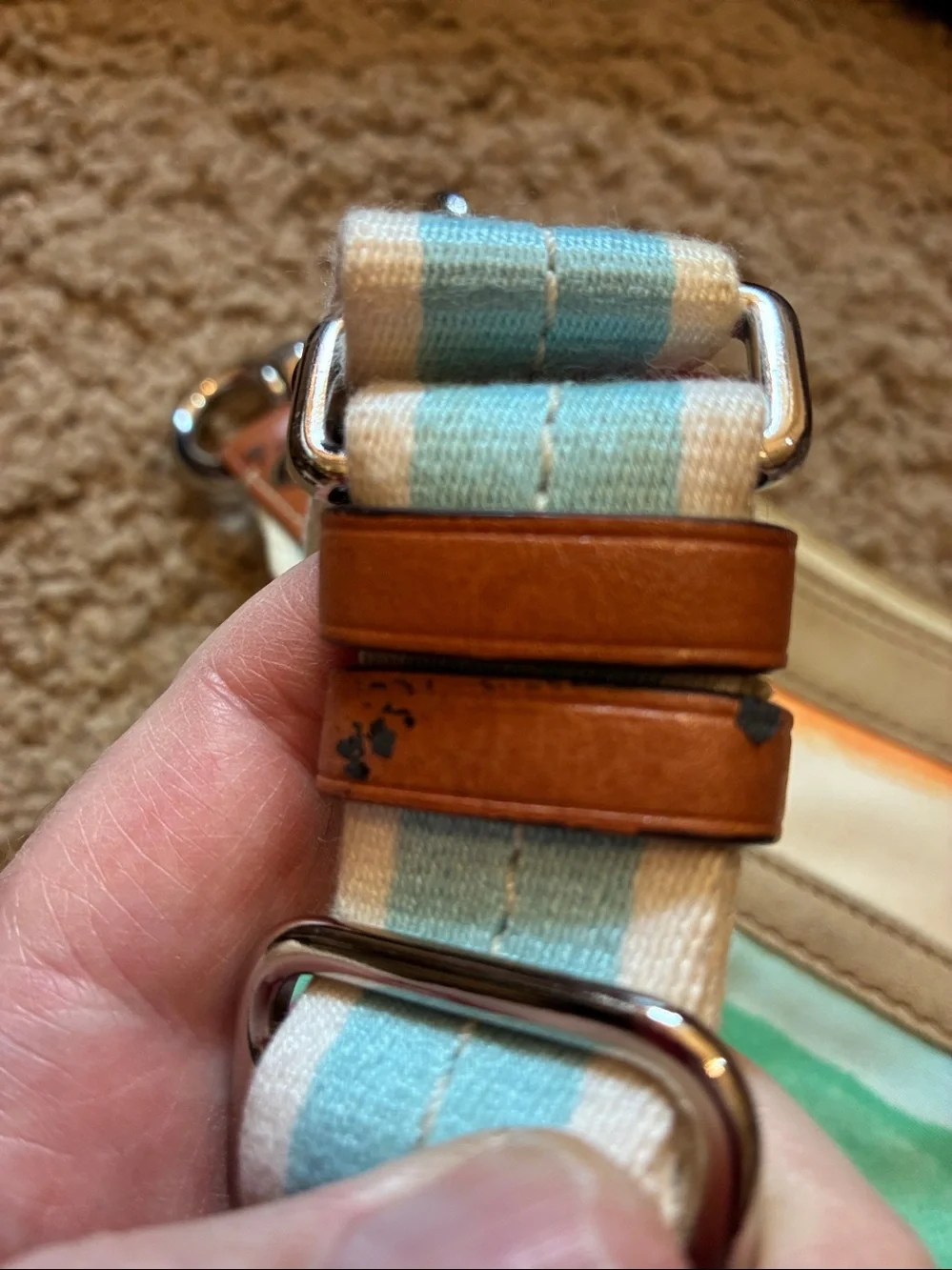 Coach Multicolor Canvas Crossbody bag with Turquoise Lining.